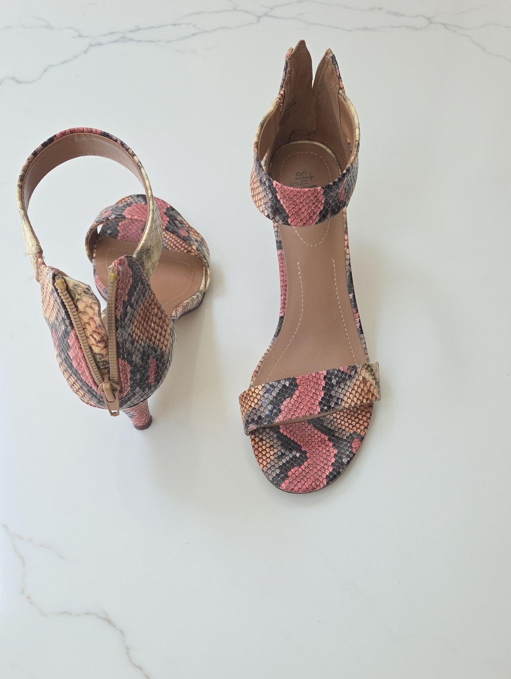 Style & Co. Pink Snake-Print Ankle Strap Heels